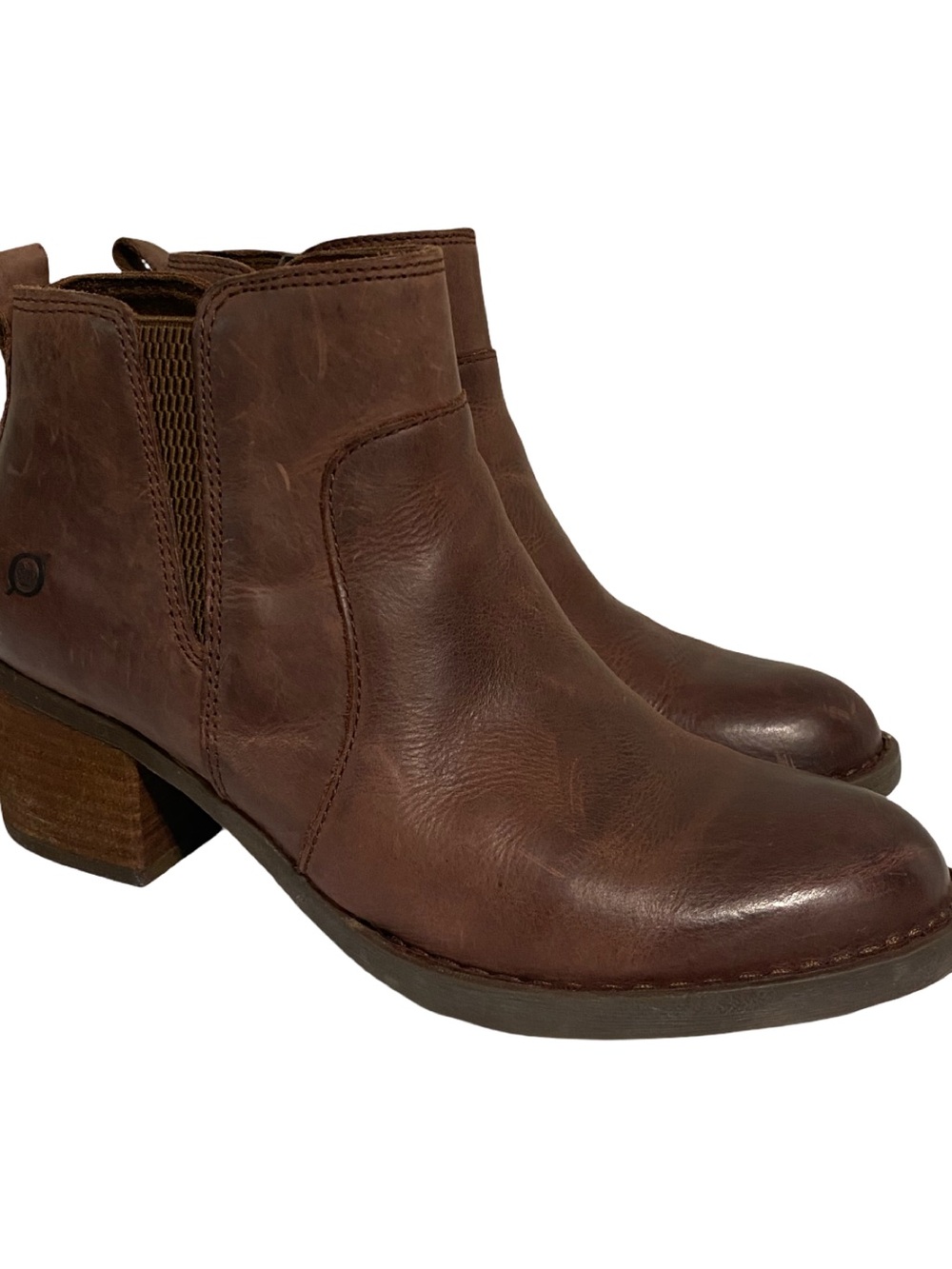 Born Brown Leather Ankle Booties Block Heel Size 8